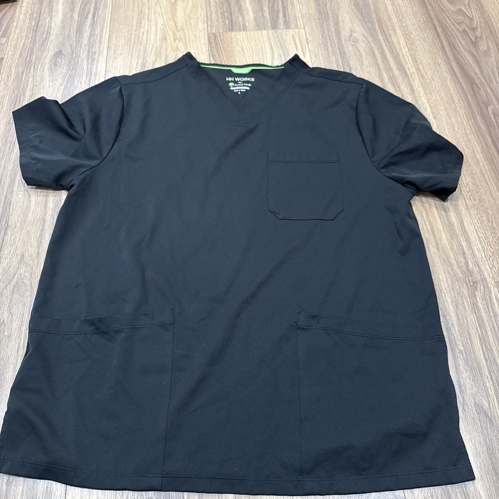 HH Works Men's Matthew V-Neck Solid Scrub Top Black Size‎ L